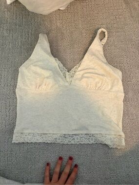 aerie Lace Trim Bralette Crop Top in Cream